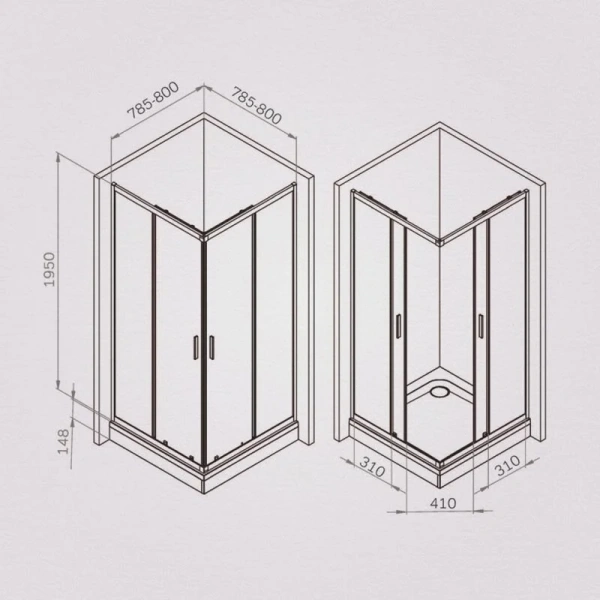 Душевой уголок Am.Pm Gem 80x80 см профиль черный W90G-403-8080-BT (детальная фотография), квадратные