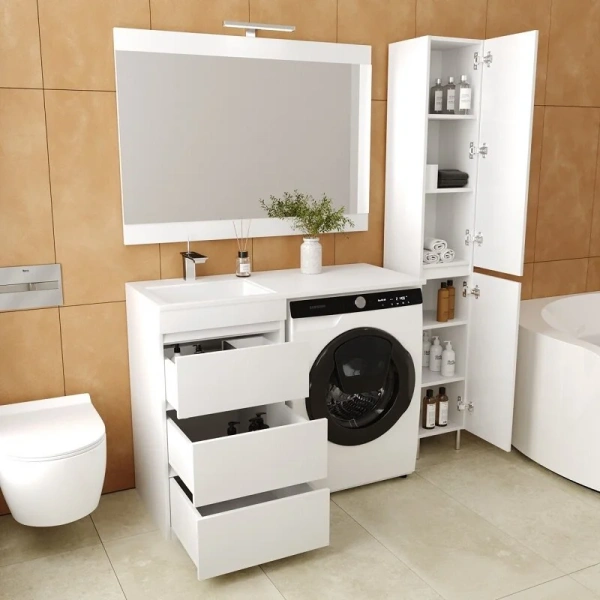 Тумба с раковиной напольная Style Line Даллас 110 см белая СС-00002369 (детальная фотография), напольная, пристенная