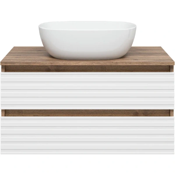 Тумба под раковину подвесная Brevita Dakota 80 см дуб галифакс олово, белый DAK-09080-19/01-2Я (детальная фотография), современная, hi-tech