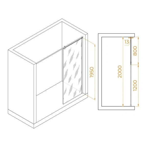 Душевая перегородка RGW Walk In WA-034 351003408 80 см алюминий (детальная фотография), современные, hi-tech