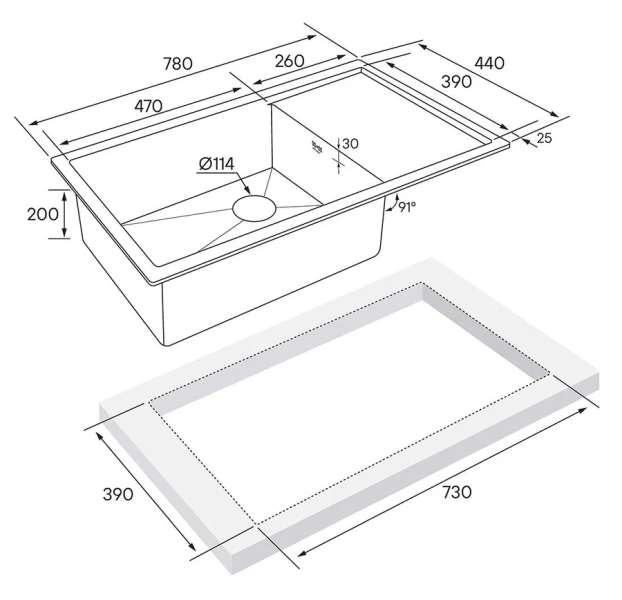 Мойка для кухни Paulmark Wing 78 см нержавеющая сталь PM217844-BS (детальная фотография), врезные