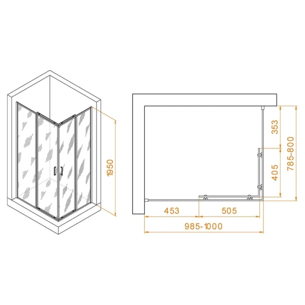 Душевой уголок RGW Passage PA-040B 100x80 см профиль черный, стекло прозрачное 3508104080-14 (детальная фотография), прямоугольные