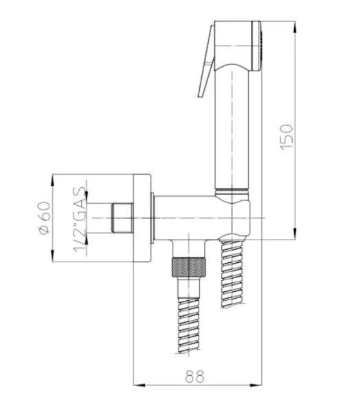 Гигиенический набор Bossini C69006 CR C69006.B.030 (детальная фотография), комплект с лейкой, шлангом и держателем
