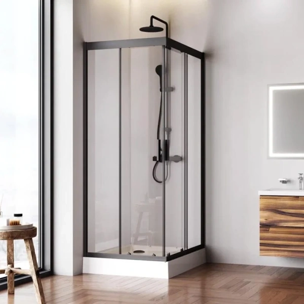 Душевой уголок Am.Pm Gem 100х80 см профиль черный W90G-404-100280-BT (детальная фотография), стеклянные, угловые, без поддона