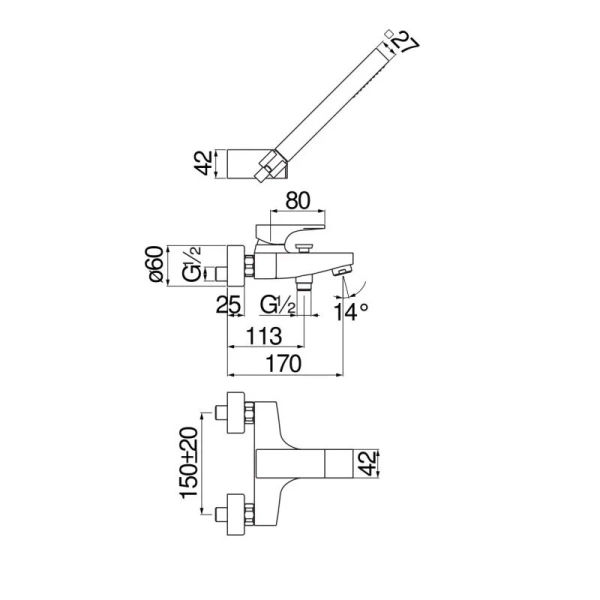 Смеситель для ванны Nobili Seven хром SE124110CR (детальная фотография), для ванны