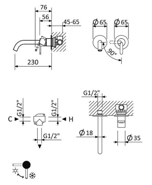Смеситель для раковины Cezares Leaf черный матовый LEAF-BLI2-L-NOP (детальная фотография), для раковины