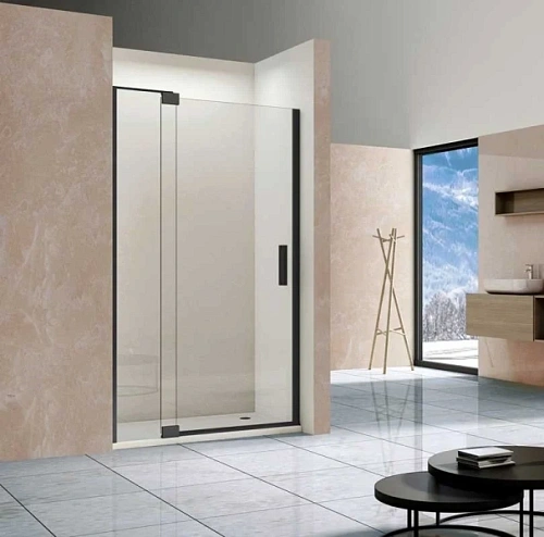 Душевая дверь в нишу Vincea Extra 90 см профиль черный, стекло прозрачное - фото 1