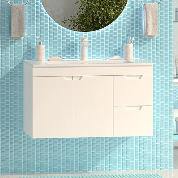 Тумба под раковину подвесная Misty Оптима 90 см белая П-Опт-01090-011П3Я (детальная фотография)