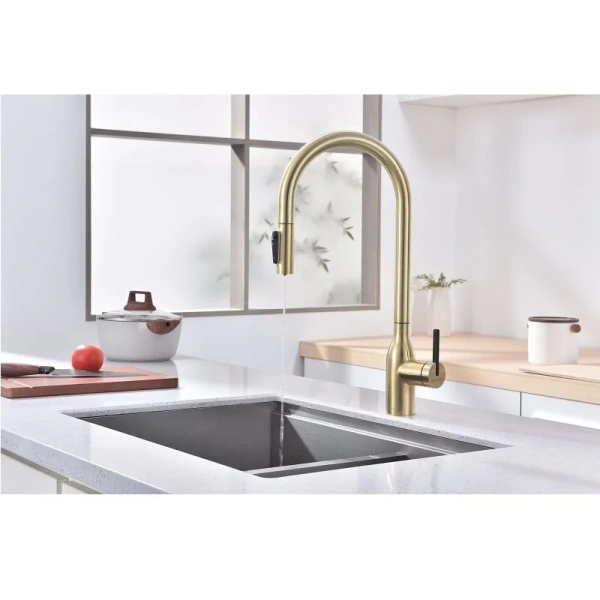 Смеситель для питьевой воды Paulmark Universal светлое брашированное золото Un213880-SBG (детальная фотография), на мойку, на столешницу