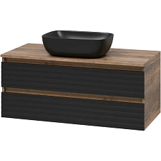 Тумба под раковину подвесная Brevita Dakota 100 см дуб галифакс олово, черный кварц