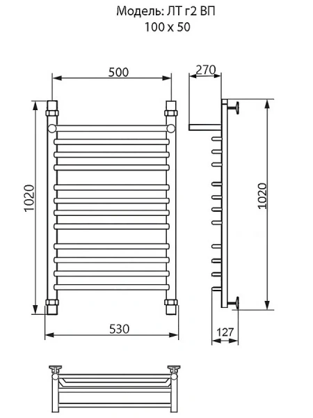Полотенцесушитель водяной Ника Trapezium 100x50 см хром ЛТ Г2 ВП 100/50 (детальная фотография), современные, hi-tech