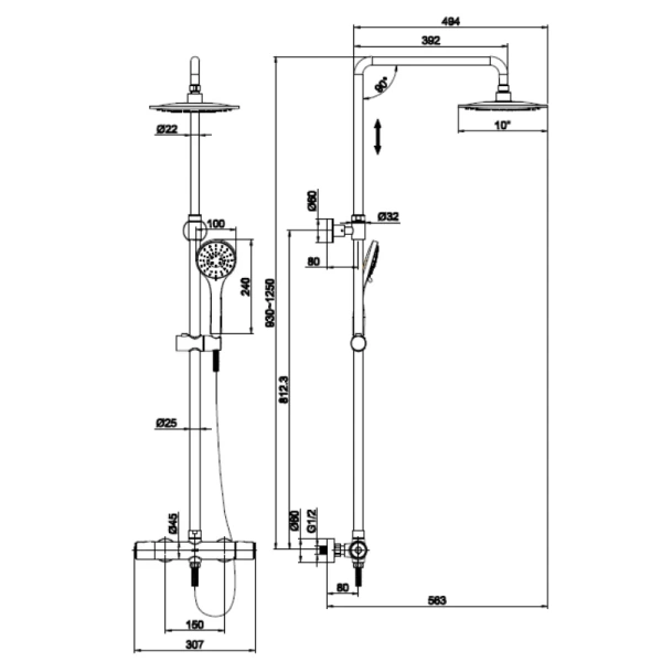 Душевая стойка Cersanit Odra хром 63069 (детальная фотография), современные, hi-tech
