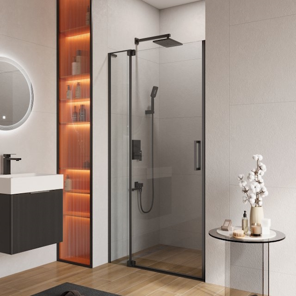 Душевая дверь в нишу Cezares Slider 90 см профиль чёрный стекло прозрачное SLIDER-B-1-80/90-C-NERO (детальная фотография)