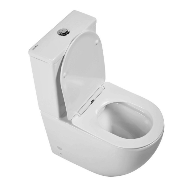 Унитаз компакт BelBagno Amanda BB051CPR с горизонтальным выпуском (детальная фотография), недорогие, безободковые, сиденье с микролифтом , с антивсплеском, компакт, низкие