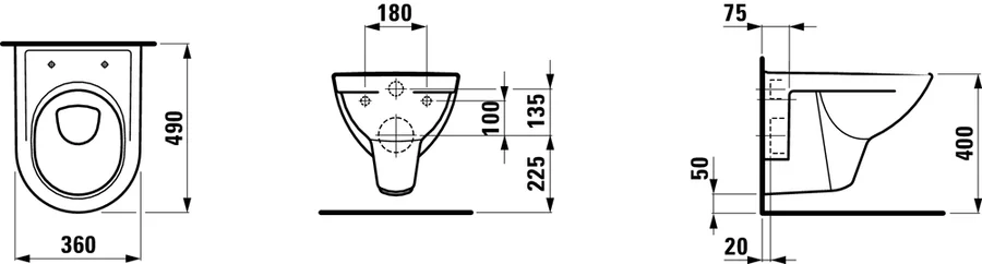 Унитаз подвесной Laufen Pro с горизонтальным выпуском без покрытия 8.2095.2.000.000.1 (детальная фотография), без бачка, со скрытым бачком