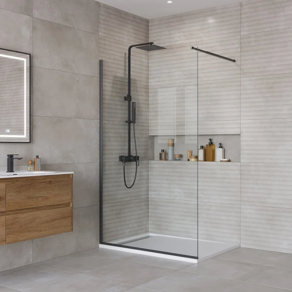 Душевая перегородка BelBagno Kraft 120 см профиль черный KRAFT-L-1-120-C-NERO (детальная фотография), черные