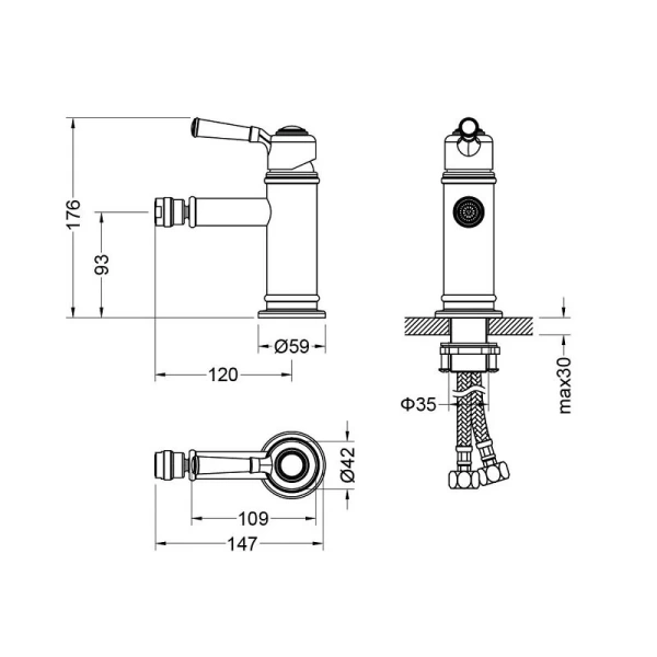 Смеситель для биде Акватек Классик золото AQ1518PG (детальная фотография), для биде