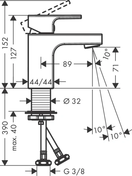 Смеситель для раковины Hansgrohe Vernis Shape 71567 без донного клапана 71567000 (детальная фотография), для раковины