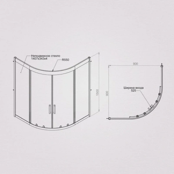 Душевой уголок Am.Pm Gem 90х90 см профиль матовое серебро W90G-401A090WT (детальная фотография), полукруглые, четверть круга
