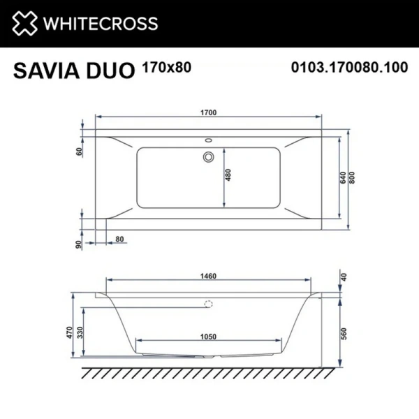 Ванна гидромассажная Whitecross Savia Duo Line, 170 х 80 см, увеличенная толщина акрила, усиленная армировка, белый/хром, 0103.170080.100.LINE.CR (детальная фотография), современныe, hi-tech