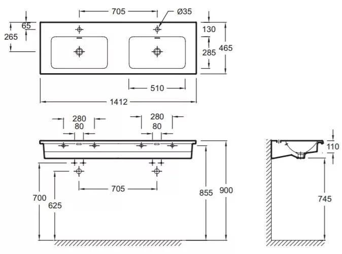Раковина Jacob Delafon Vox 140 см серая EB2100-DD2 (детальная фотография), современные, hi-tech