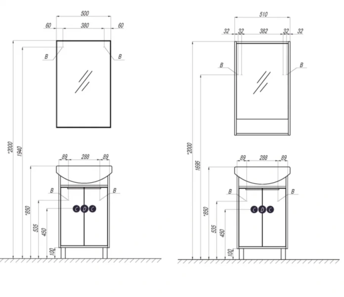 Тумба под раковину напольная Акватон Рико 50 см беля/ясень фабрик 1A212401RIB90 (детальная фотография), напольная, пристенная
