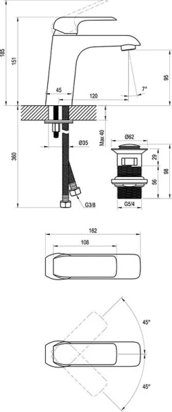 Смеситель для раковины Ravak Flat черный X070172 (детальная фотография), для раковины