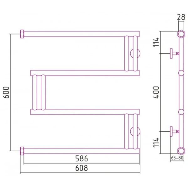 Полотенцесушитель водяной Сунержа High-Tech+ 60х60 см темный титан муар 15-4050-6060 (детальная фотография), современные, hi-tech