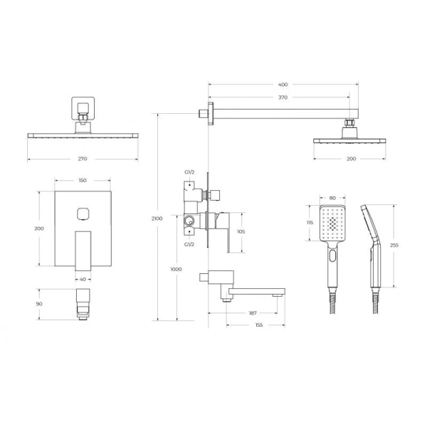 Душевой комплект Cezares Slider сатин SLIDER-VDSET-IN (детальная фотография), душевые комплекты, наборы