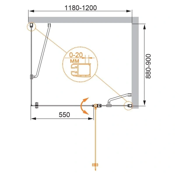 Душевой уголок Cezares Elena 120x90 см левый рифленое стекло ELENA-W-AH-1-120/90-P-Cr-L (детальная фотография), прямоугольные