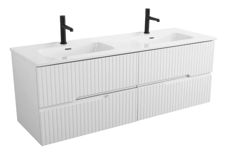 Тумба под раковину подвесная Cezares Duet 140 см bianco lucido DUET-N-1400-4C-SO-2-BL (детальная фотография), современная, hi-tech