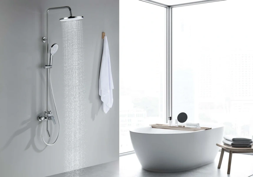 Душевая стойка Акватек Лугано хром AQ2740CR (детальная фотография), с изливом