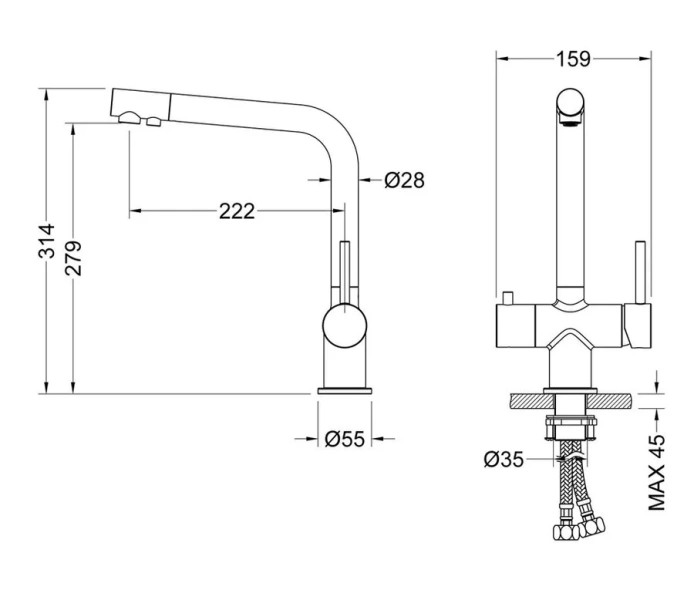 Смеситель для питьевой воды Timo Saona золото матовое 2396/17F (детальная фотография), для кухни, для питьевой воды с фильтром
