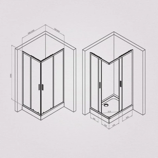 Душевой уголок Am.Pm Gem S 100x80 см профиль черный матовый, стекло прозрачное W93G-404-100280-BT (детальная фотография), прямоугольные