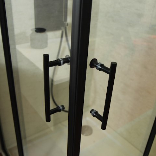 Душевой уголок Cezares Eco 90x90 см стекло прозрачное профиль черный ECO-O-A-2-90-C-NERO (детальная фотография), квадратные