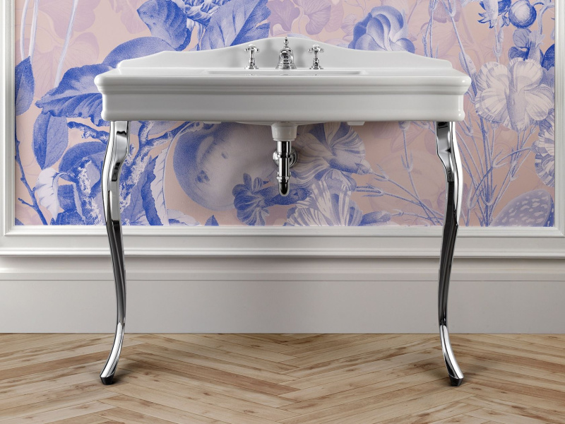 Раковина консоль Devon & Devon Colette DECOLETTEBI(1)FG 109 см с одним отверстием под смеситель (детальная фотография), прямоугольной формы, моноблок