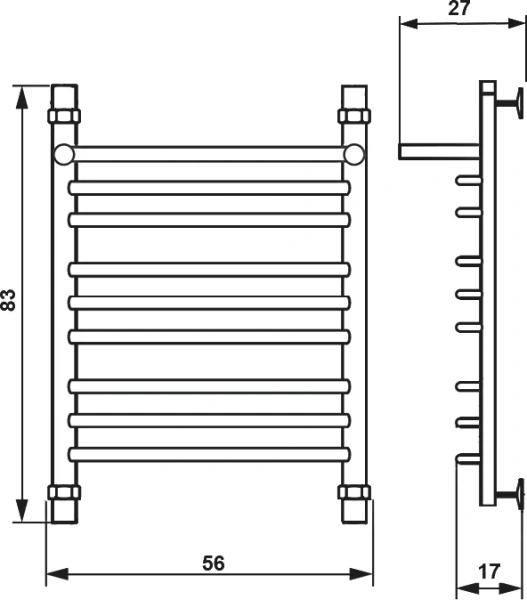 Полотенцесушитель водяной Ника Quadro 80x50 см хром Л 90 г2 ВП 80/50 (детальная фотография), современные, hi-tech