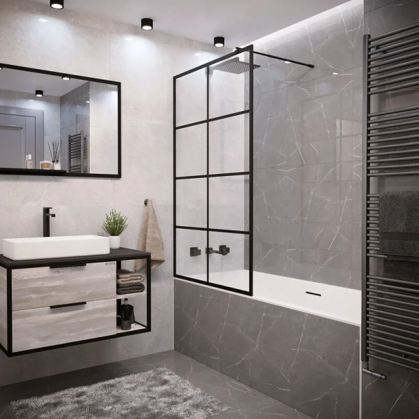 Неподвижная стенка Grossman 80х150 см стекло прозрачное GR-10580BLACK (детальная фотография), недорогие