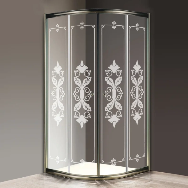 Душевой уголок Cezares Giubileo 90х90 см стекло прозрачное с узором профиль бронза GIUBILEO-R-2-90-SCORREVOLE-CP-Br (детальная фотография)