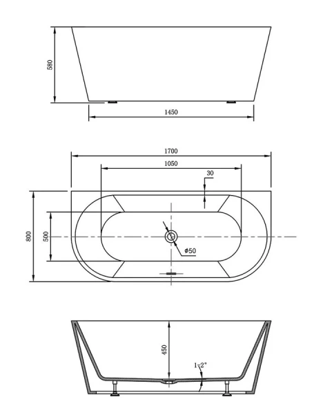 Ванна акриловая Vincea 170x80 см белая матовая VBT-421-1700MW (детальная фотография), акриловые