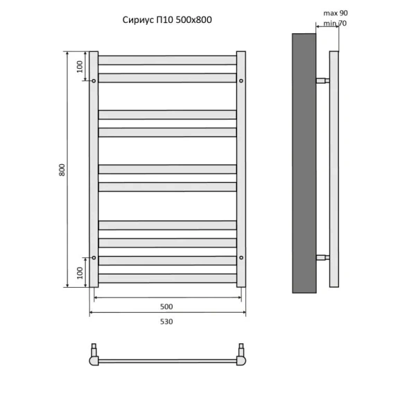 Полотенцесушитель водяной Акватек Сириус 50x80 см хром AQ DP1080CH (детальная фотография), современные, hi-tech