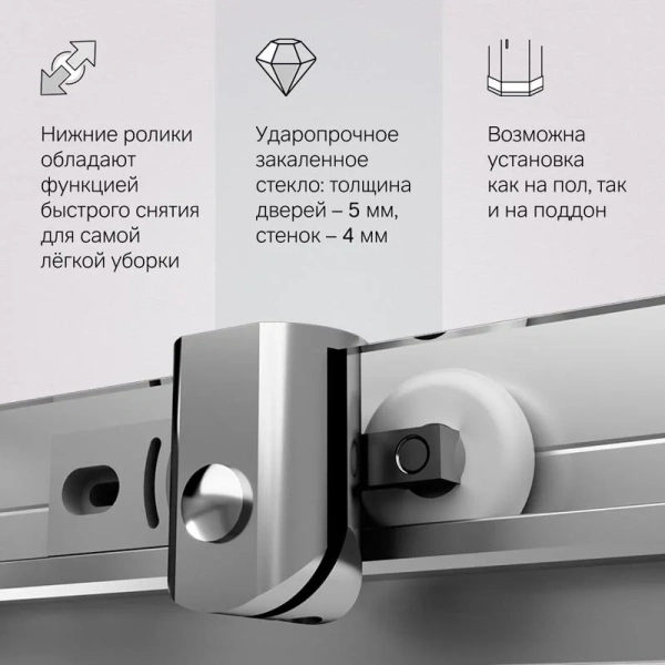 Душевой уголок Am.Pm Sunny 80x80 см хром матовый W87G-403-8080-MT (детальная фотография), прозрачные