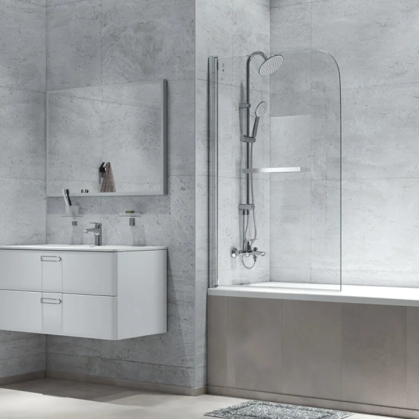 Шторка для ванны IDDIS Ray 90х140 см стекло прозрачное RAY6CS9i90 (детальная фотография), современные, hi-tech