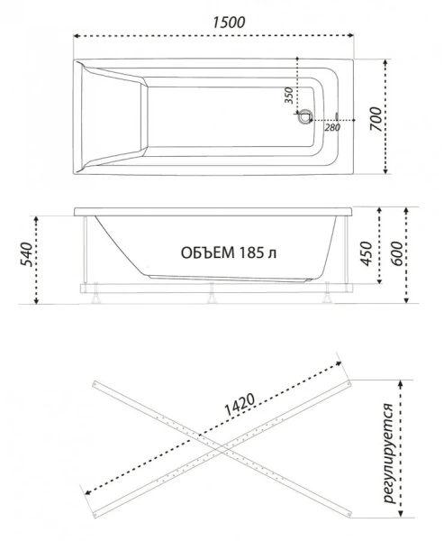Ванна акриловая Triton Тори 150 x 70 см, белая, Щ0000042930 (детальная фотография), акриловые