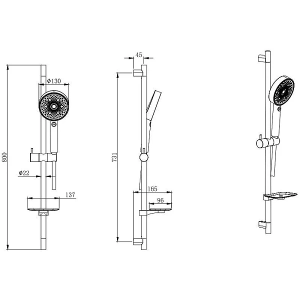 Душевой гарнитур Акватек черный матовый AQ2031MB (детальная фотография), душевые гарнитуры