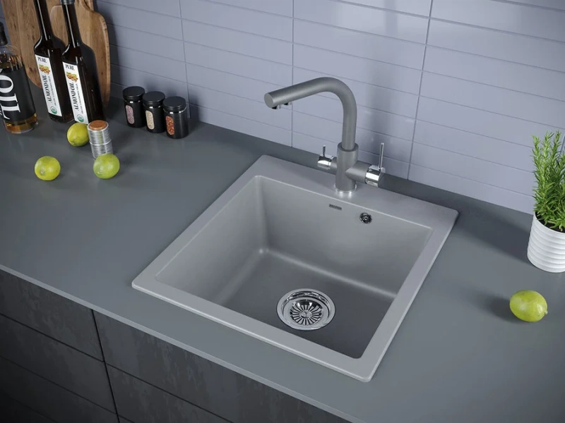 Мойка для кухни Paulmark Praktisch 51 см серый металлик PM105152-GRM (детальная фотография), квадратная