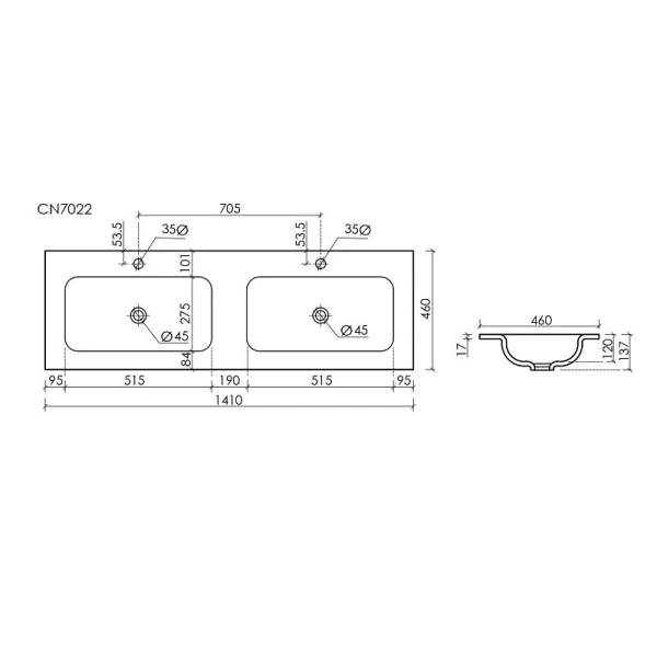 Раковина Ceramica Nova Grace 141 см черная матовая CN7022MB (детальная фотография), современные, hi-tech