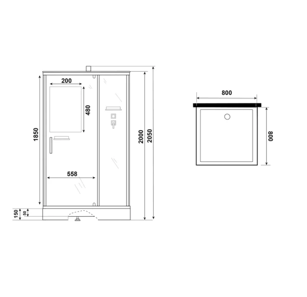 Душевая кабина Niagara Standart 80х80 см без крыши ST80/15Q/BK (детальная фотография), белый профиль