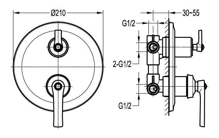 Смеситель для душа Cezares Liberty трехпозиционный LIBERTY-F-VDIM3-01 (детальная фотография), для душа