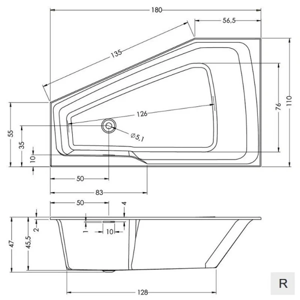 Акриловая ванна Riho Rething Space Fall Plug & Play B115009005/B116009005, 180 x 110 см, наполнение через перелив, левая/правая, цвет белый (детальная фотография), современныe, hi-tech
